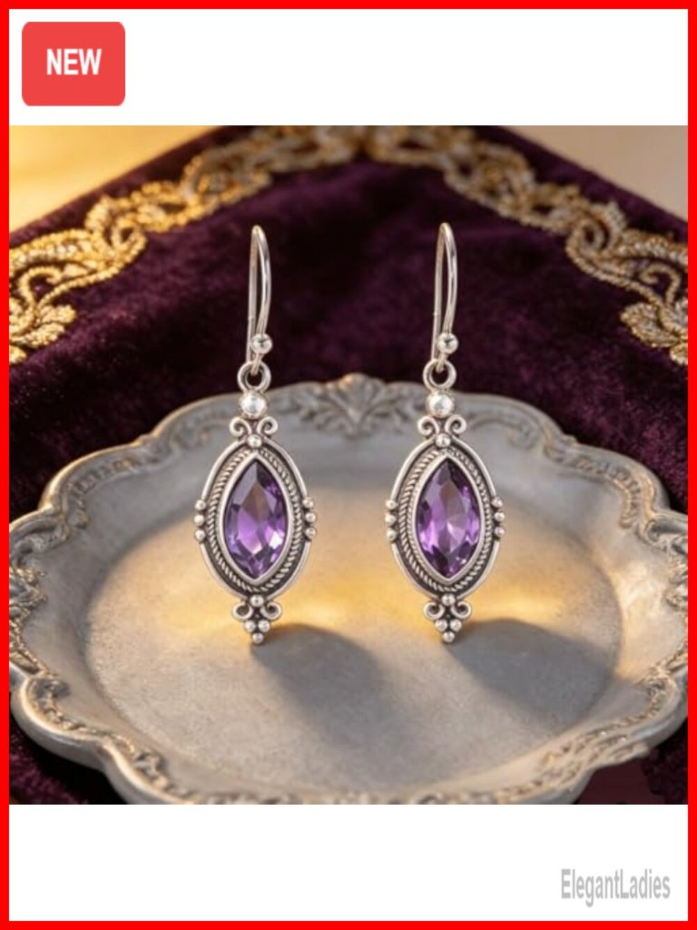 Drop Shaped Purple Zirconia Earrings Holiday Gift Jewelry
